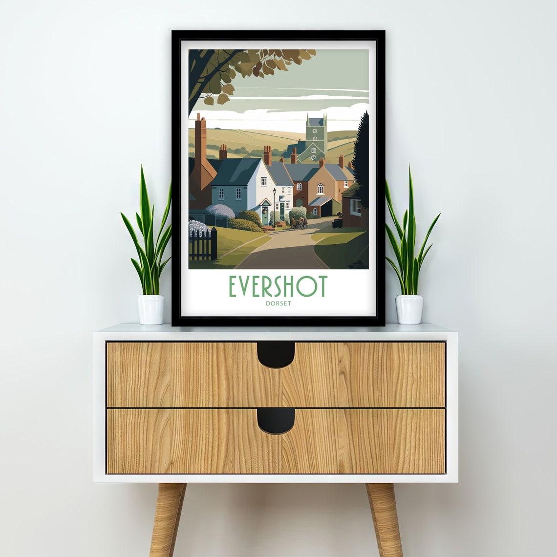 Evershot Dorset Village Church Cottages Vintage Travel Poster - Image 2