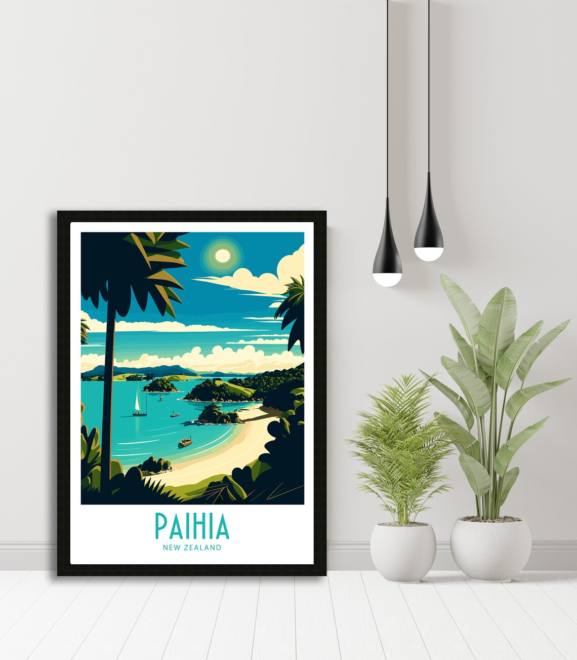 Paihia New Zealand Bay Of Islands Beach Boats Tropical View Poster - Image 5