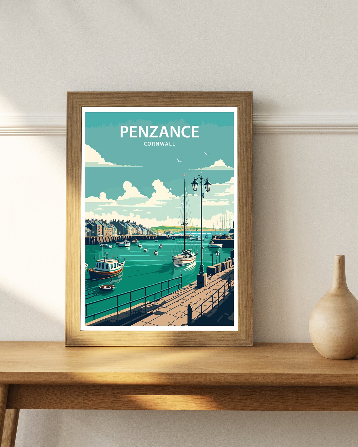Penzance Harbour Travel Poster, Cornwall Print - Image 2