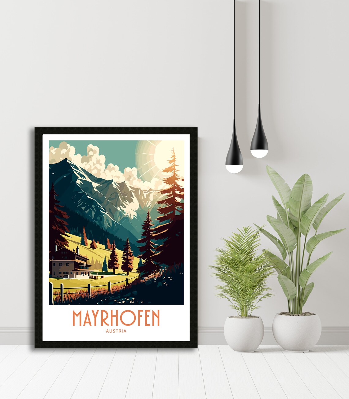 Mayrhofen Austria Alpine Mountain Chalet Pines Vintage Art Poster - Image 5