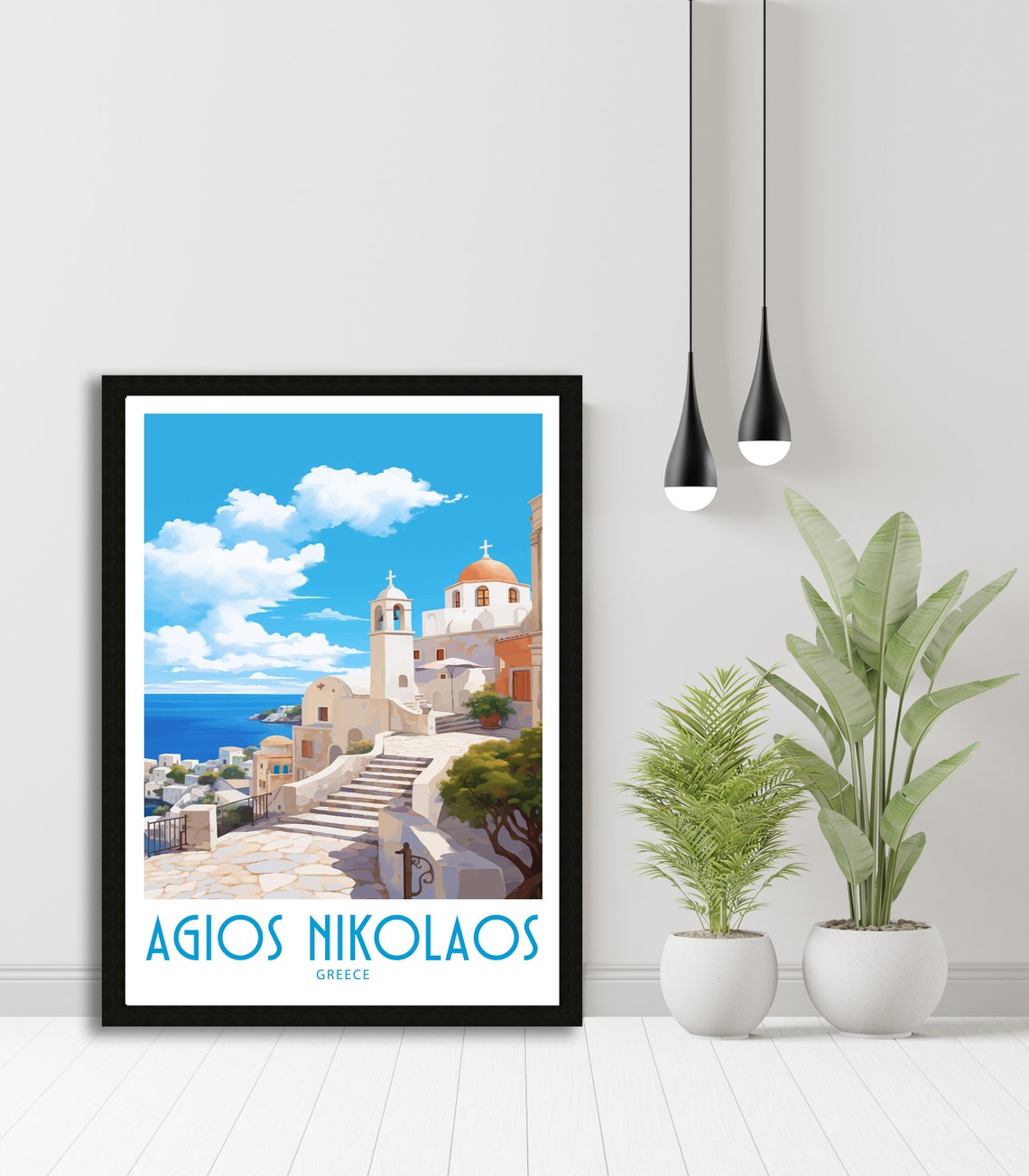 Agios Nikolaos Greece Hilltop Church Stone Steps Sea View Poster - Image 5