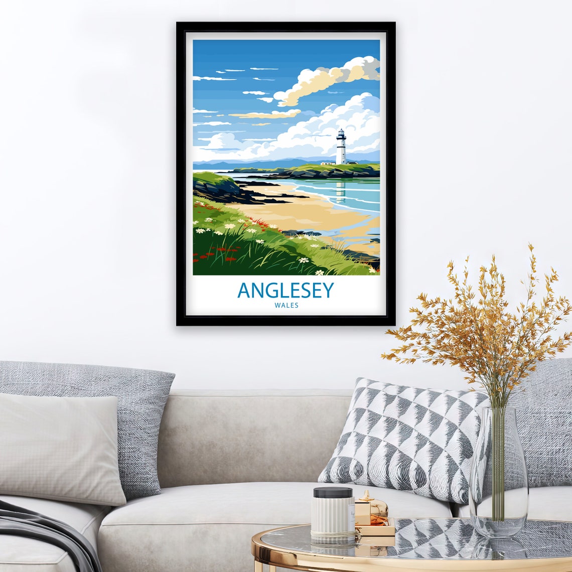 Anglesey Wales Lighthouse Coastal Bay Travel Illustration Poster - Image 2