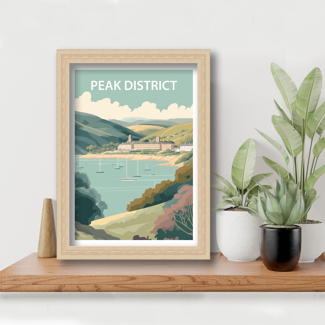 Peak District Bay Sailboats Rolling Hills Vintage Travel Poster - Image 5