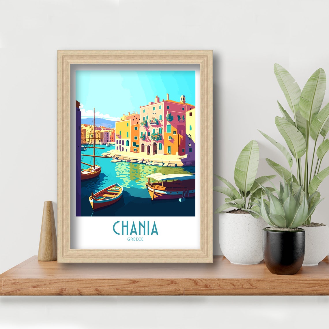 Chania Greece Old Harbour Colourful Waterfront Boats Travel Poster - Image 6