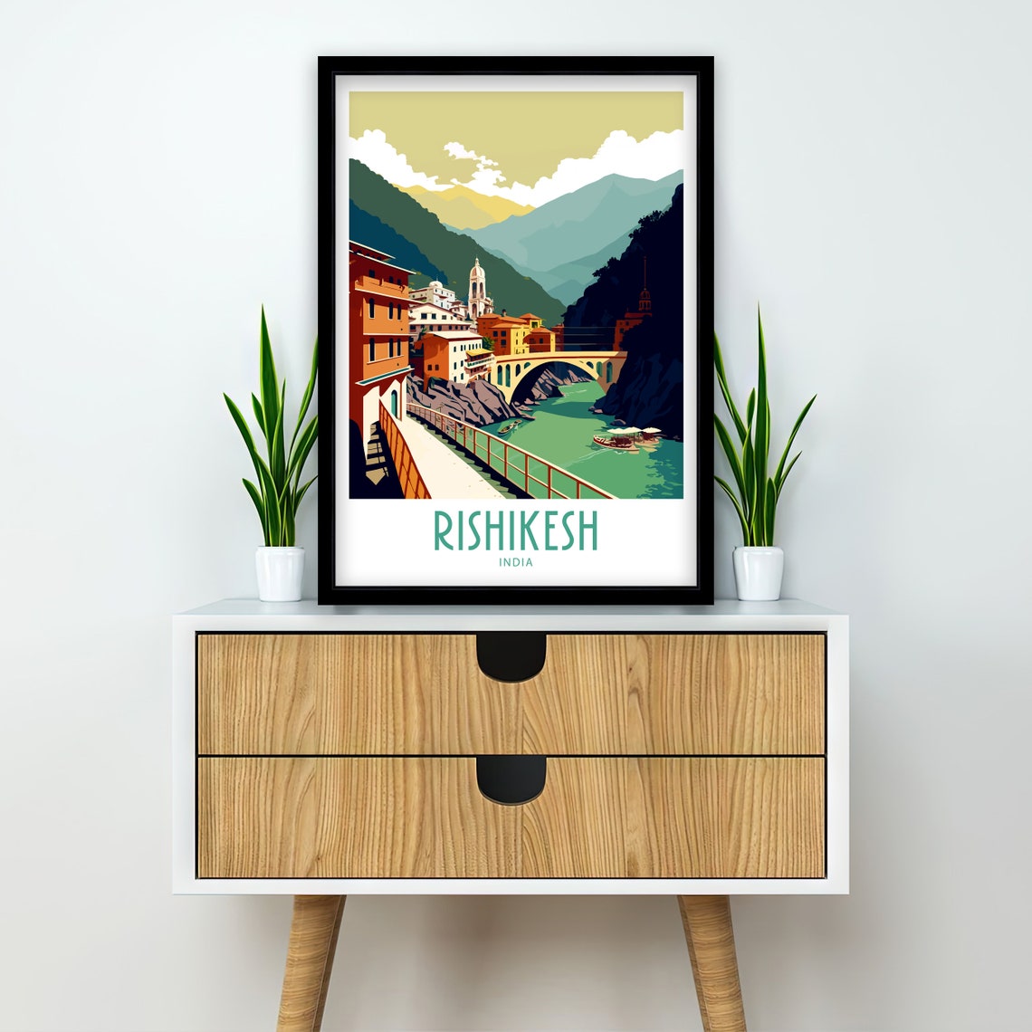 Rishikesh India River Bridge Mountain Town Sacred River Art Poster - Image 2
