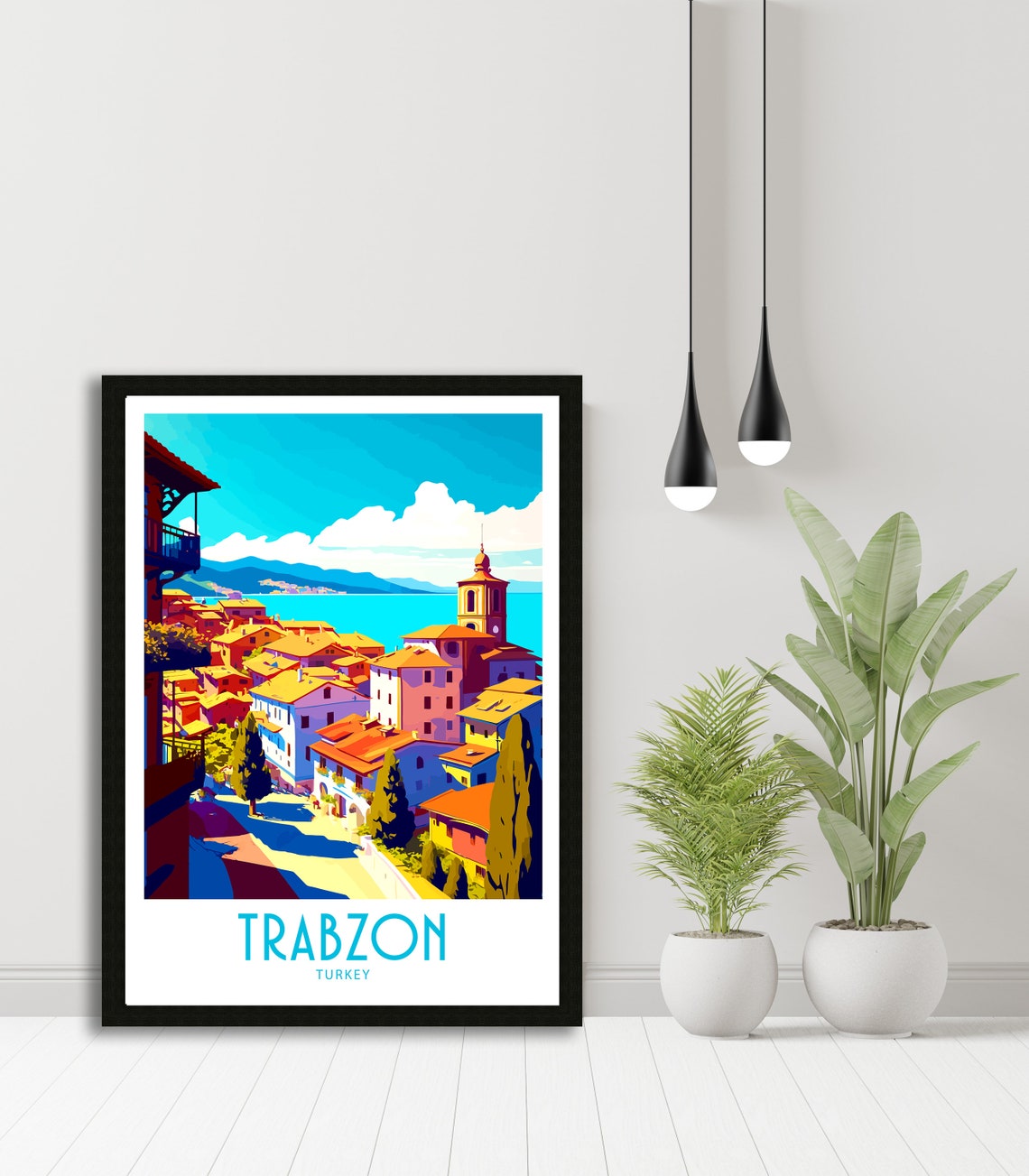 Trabzon Turkey Hillside Coastal Town Church Tower Turquoise Sea Poster - Image 5