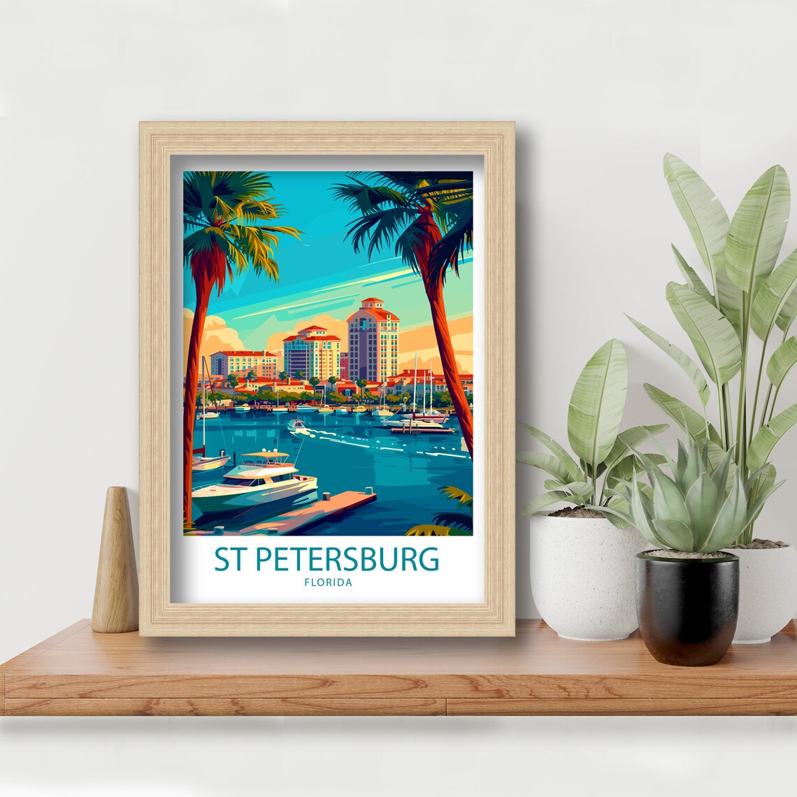St Petersburg Florida Harbor with Yachts and Palm Trees Art Poster - Image 5