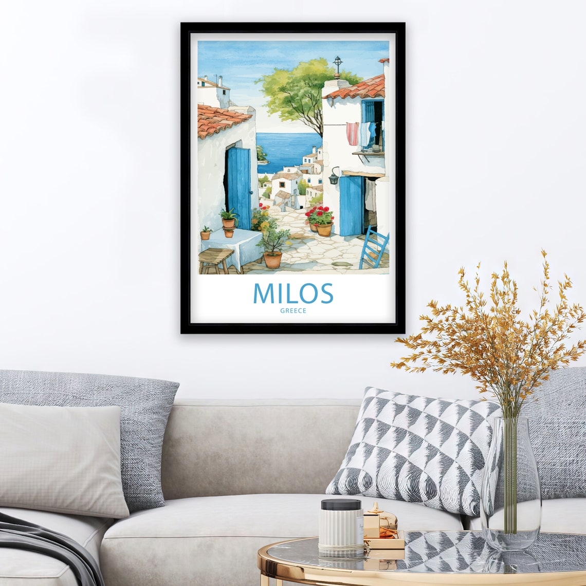 Milos Greece Whitewashed Seaside Alley Blue Doors Travel Poster - Image 3