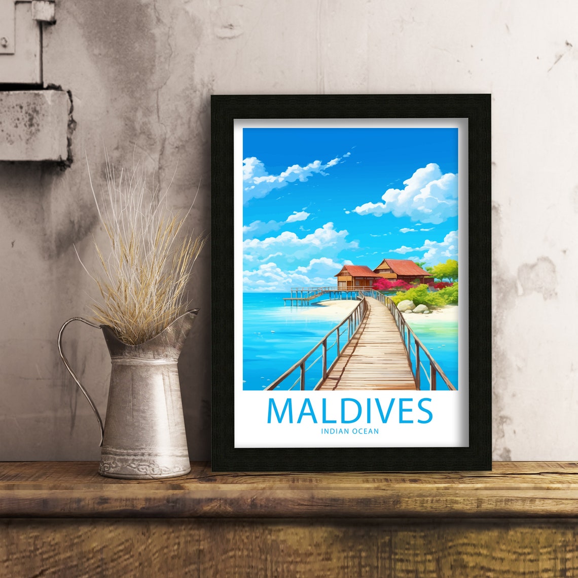 Maldives Indian Ocean Overwater Bungalow Wooden Pier Lagoon Poster - Image 5