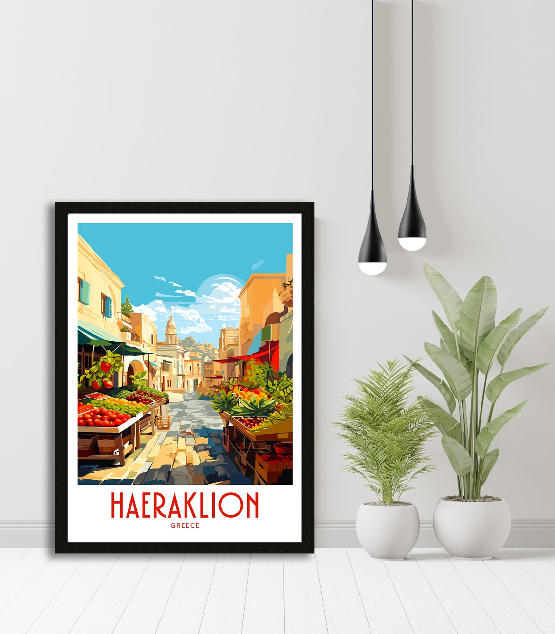 Haeraklion Greece Bustling Market Street Vintage Travel Poster - Image 5