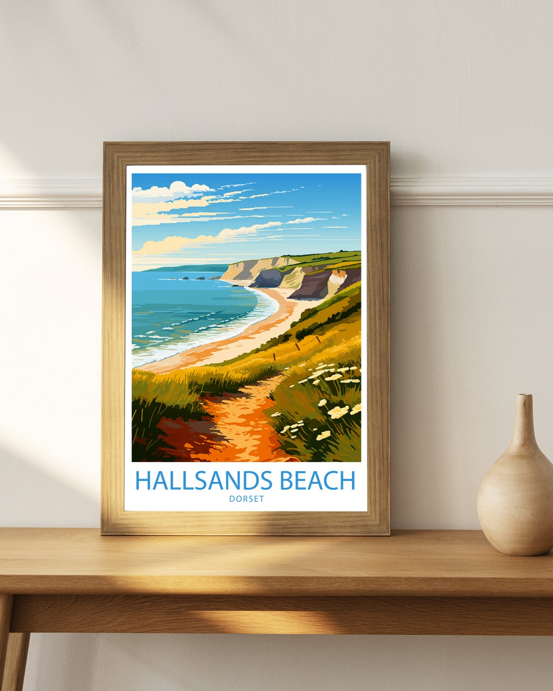 Hallsands Beach Dorset Golden Cliff Path White Flower Meadow Poster - Image 3