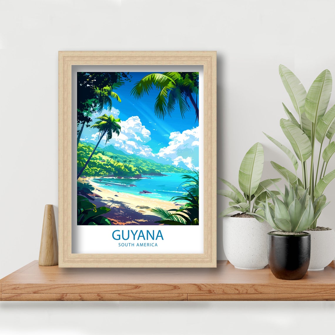Guyana South America Tropical Beach with Palm Trees Ocean View Poster - Image 4