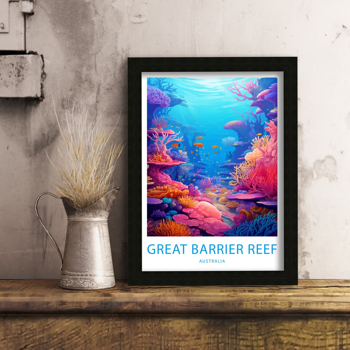 Great Barrier Reef Australia Coral Ocean Illustrated Travel Poster - Image 2