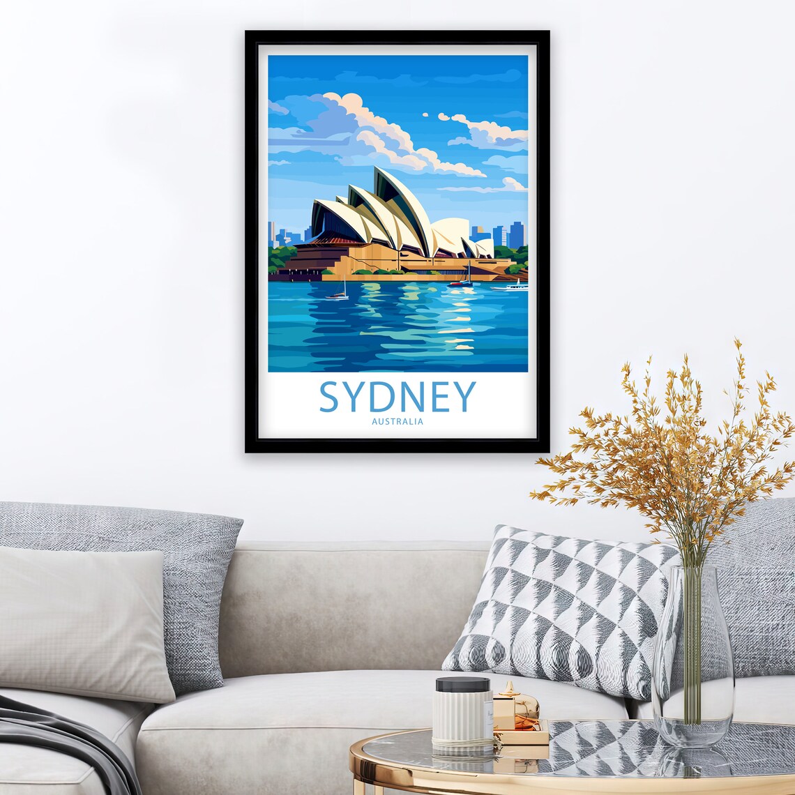 Sydney Australia Opera House Sailboats Blue Illustrated Travel Poster - Image 2