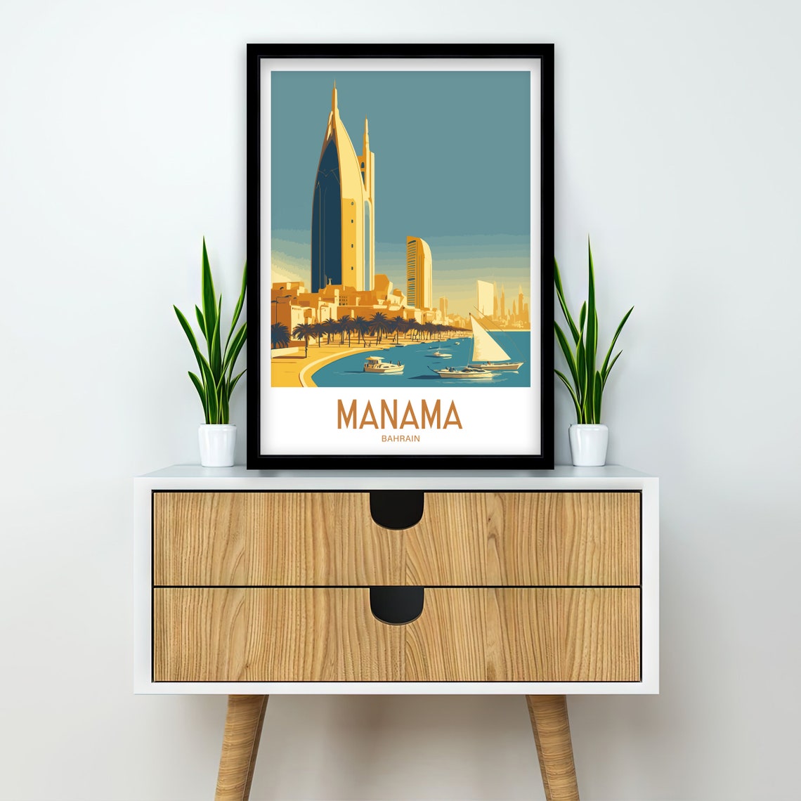 Manama Bahrain Sail Tower Skyline And Dhow Boats Harbor Sunset Poster - Image 2