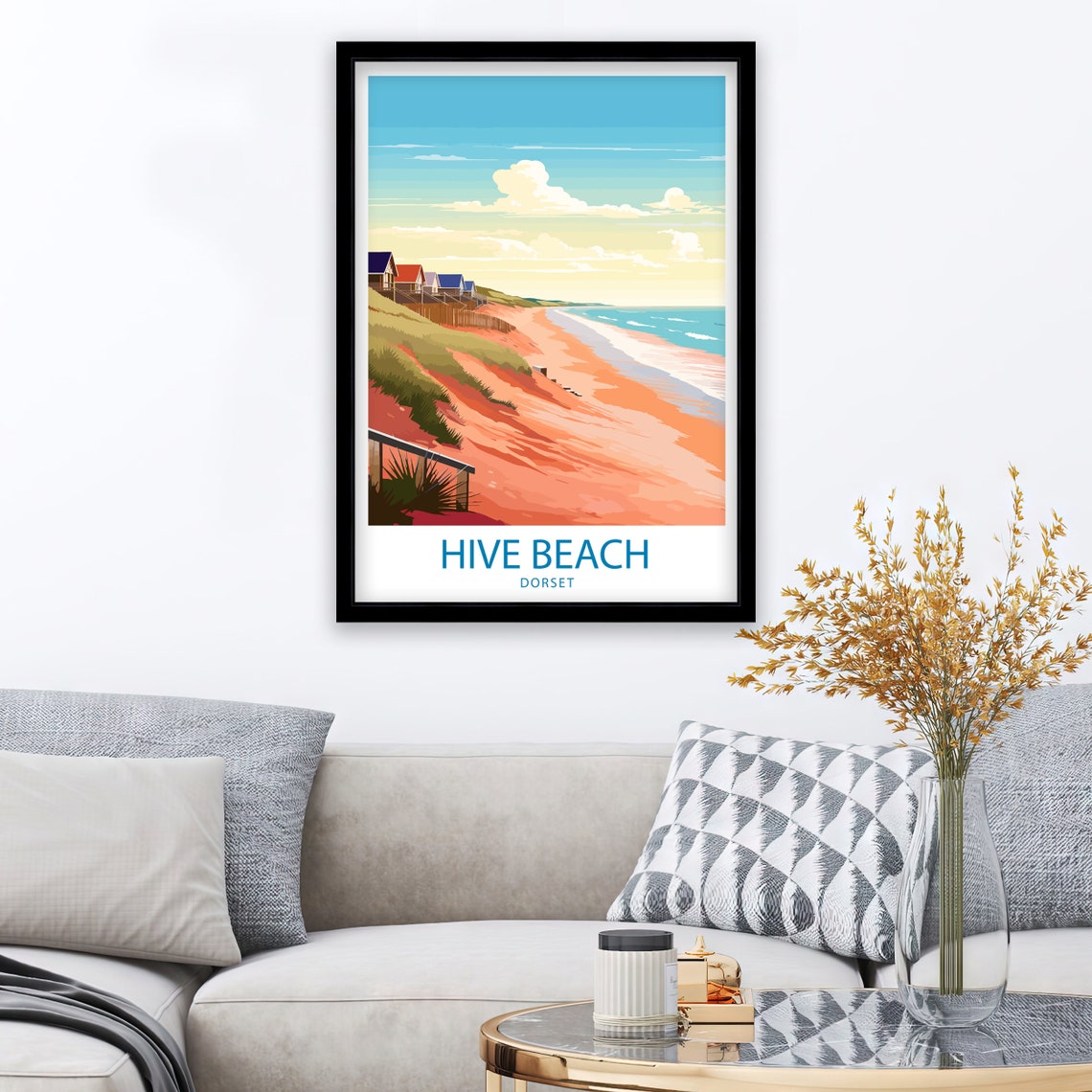 Hive Beach Dorset Sandy Dunes Beach Huts Seaside Retreat Poster - Image 2