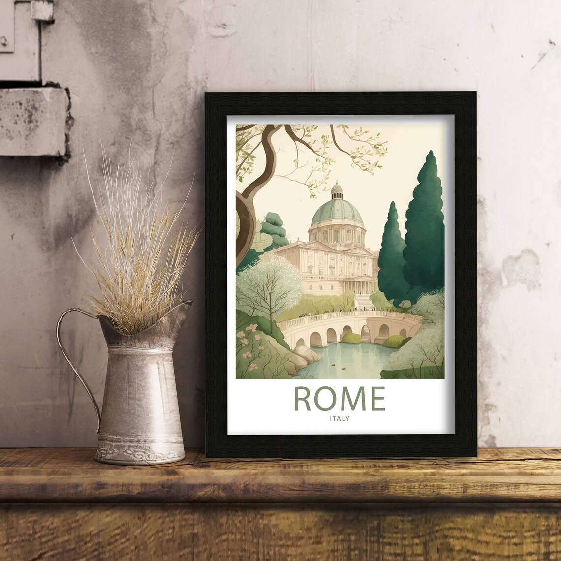 Rome Italy Domed Basilica Bridge Garden Historic City Art Poster - Image 6
