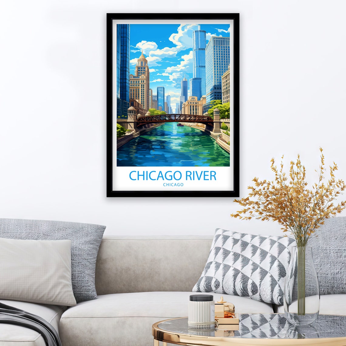 Chicago River Illinois Downtown Towers Bridge Waterway Travel Poster - Image 2