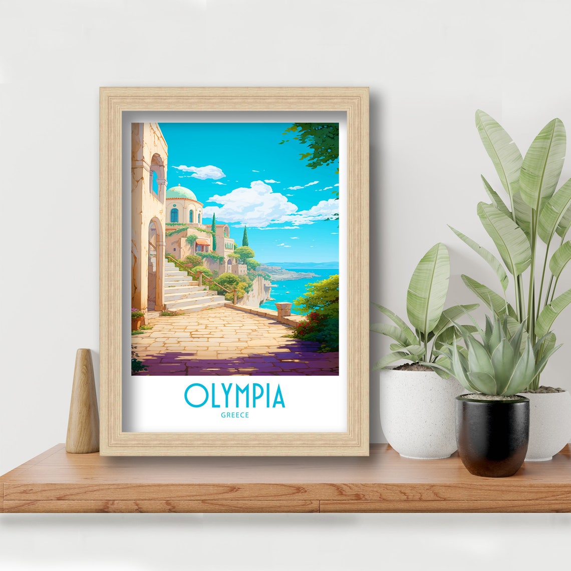 Olympia Greece Stone Courtyard Domed Chapel Sea View Travel Art Poster - Image 6