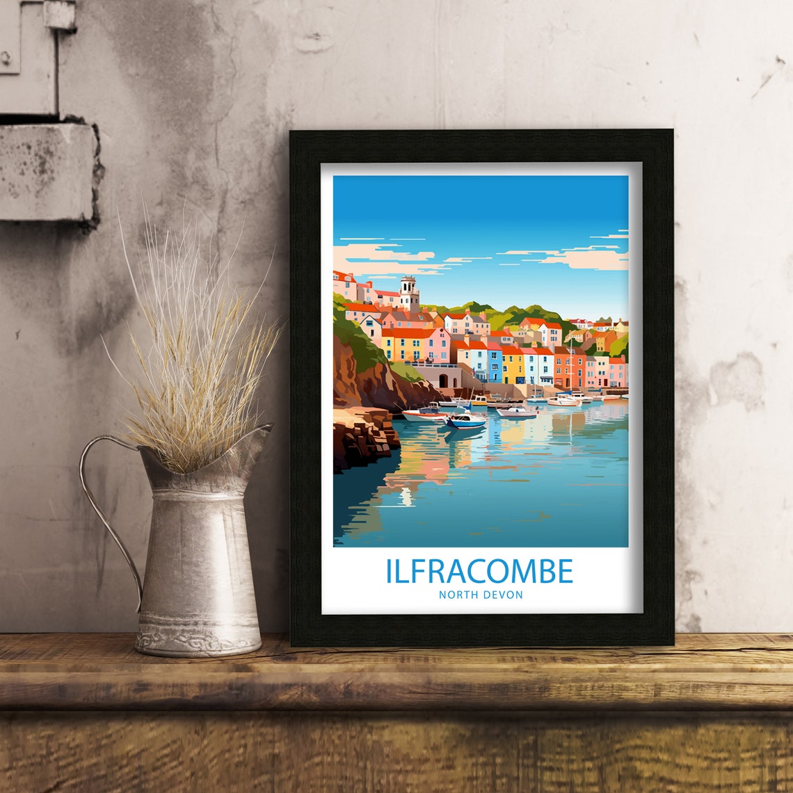 Ilfracombe North Devon Harbour Boats Colorful Houses Bay View Poster - Image 6