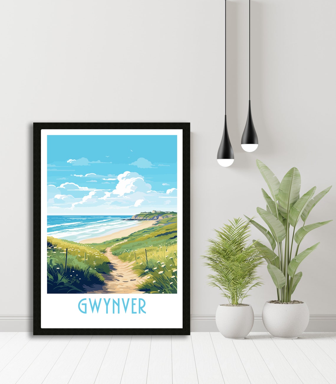 Gwynver Cornwall Coastal Dune Path Beach Retro Travel Poster - Image 5