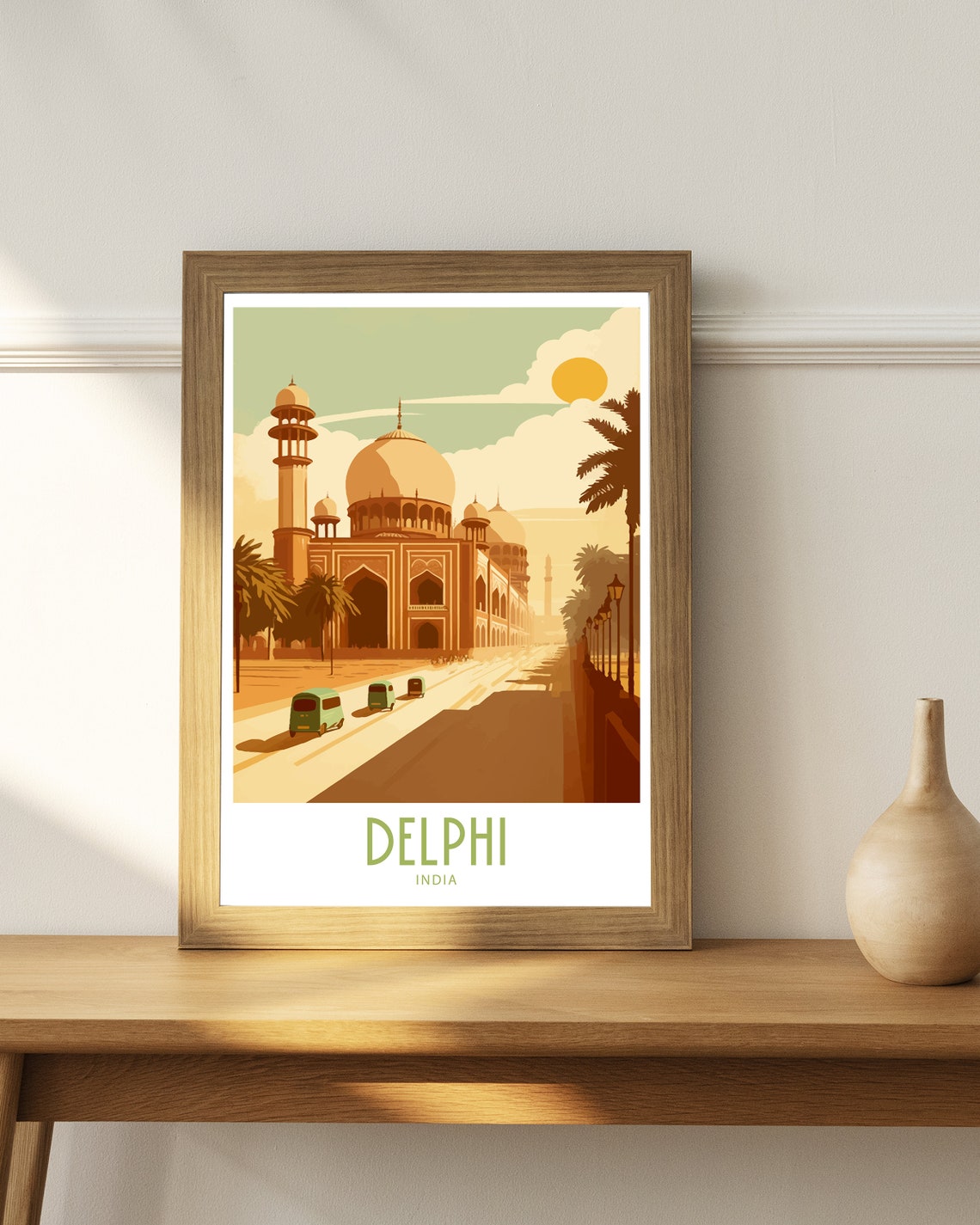Delphi India Grand Mosque Auto Rickshaws Sunset Vintage Art Poster - Image 4