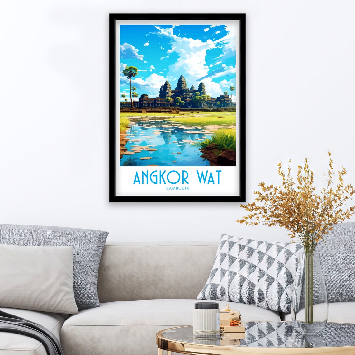 Angkor Wat Cambodia Ancient Temple Moat Palm Trees Reflection Poster - Image 3