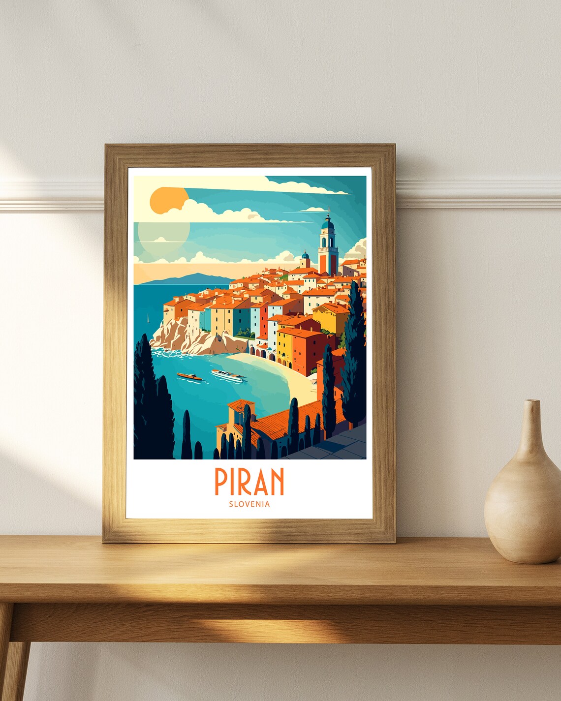 Piran Slovenia Adriatic Old Town Seaside Belfry Colorful Art Poster - Image 5