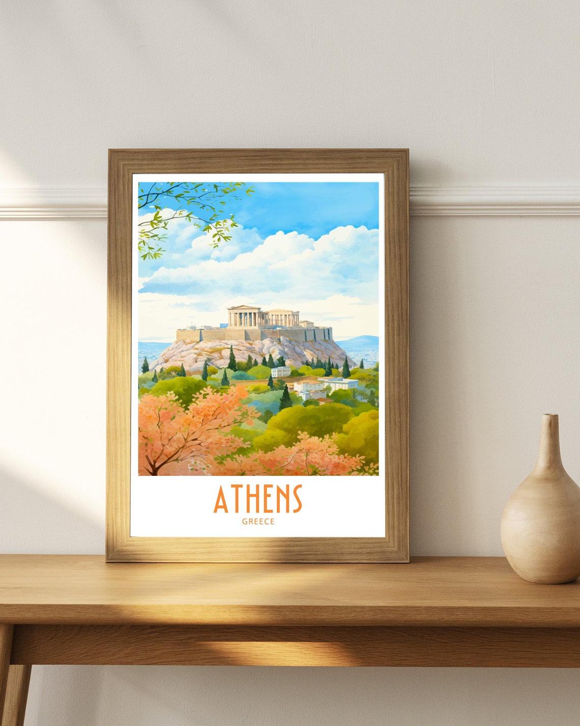 Athens Greece Acropolis Seasonal Foliage Hillside Trees View Poster - Image 4