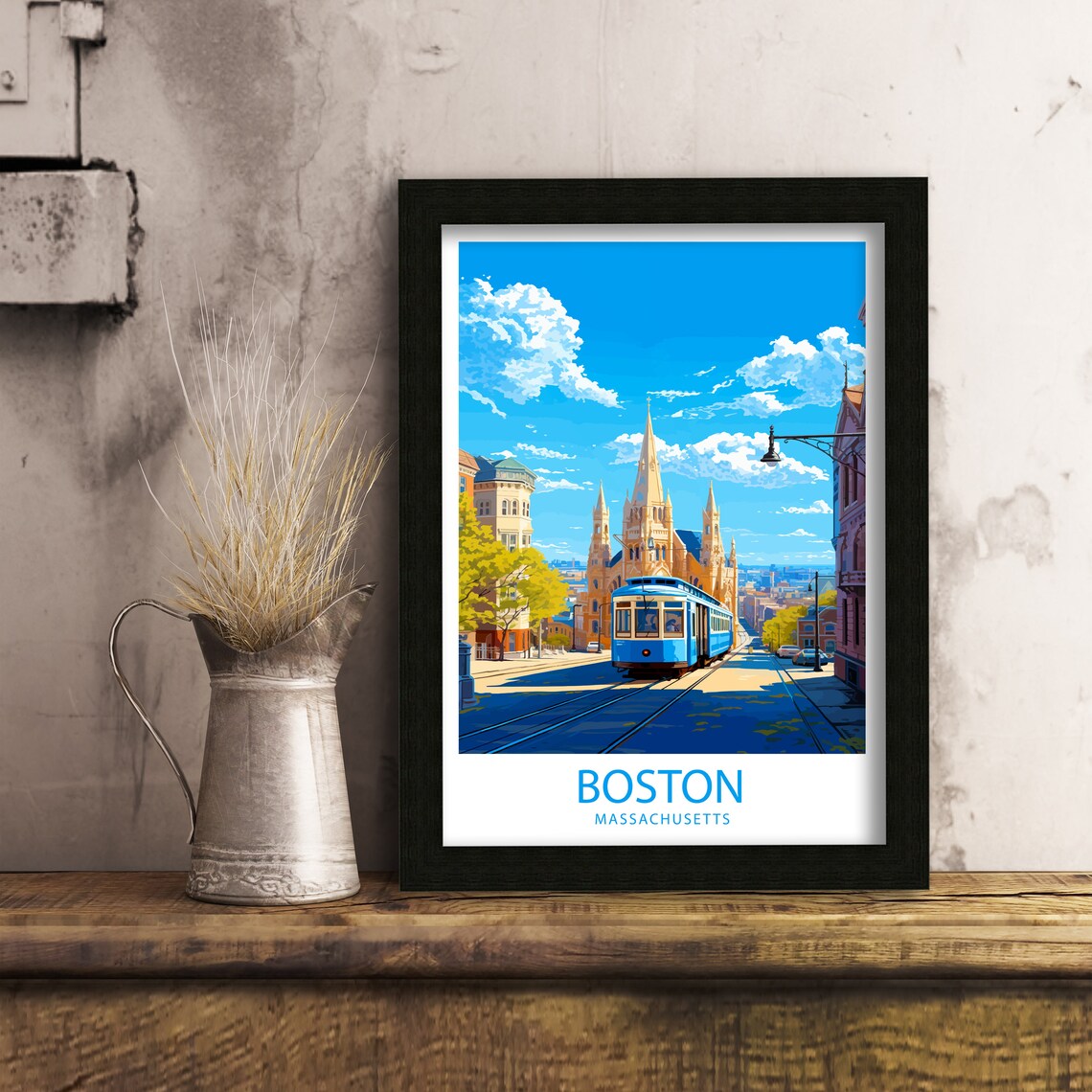 Boston Massachusetts Trolley and Historic Church Street Scene Poster - Image 6