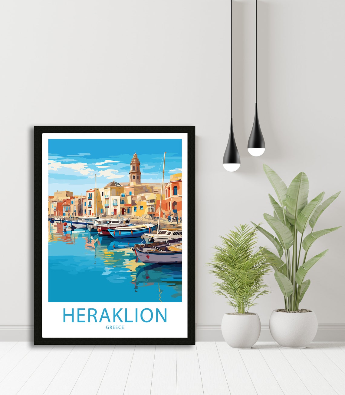 Heraklion Greece Old Harbor Fishing Boats Retro Travel Poster - Image 5