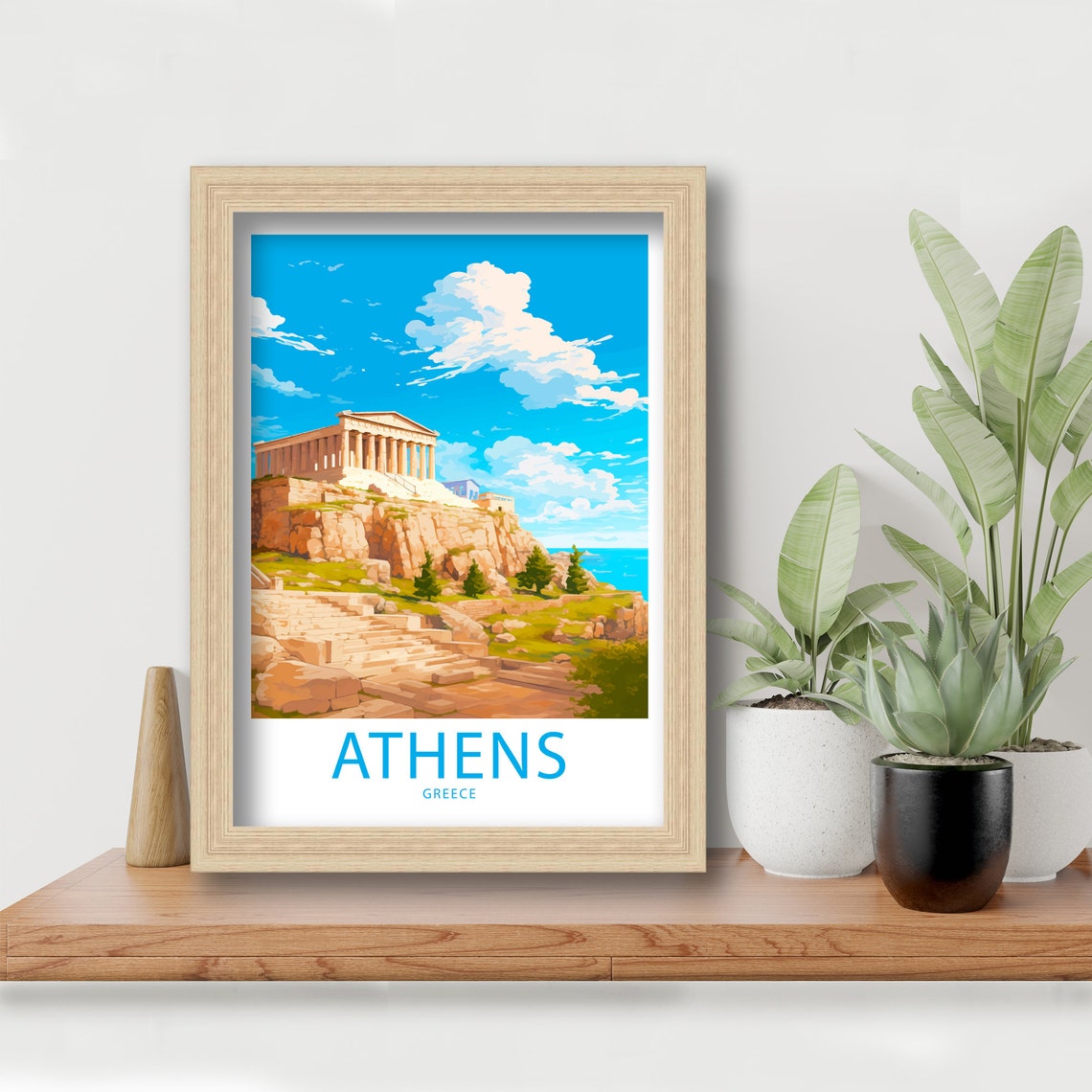 Athens Greece Parthenon Acropolis Ancient Ruins Blue Sky View Poster - Image 6