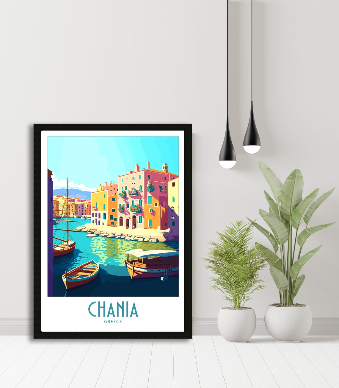 Chania Greece Old Harbour Colourful Waterfront Boats Travel Poster - Image 5