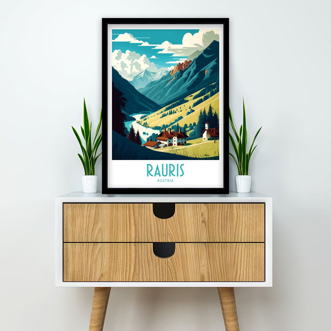Rauris Austria Alpine Valley Village Church Peaks Vintage Poster - Image 2
