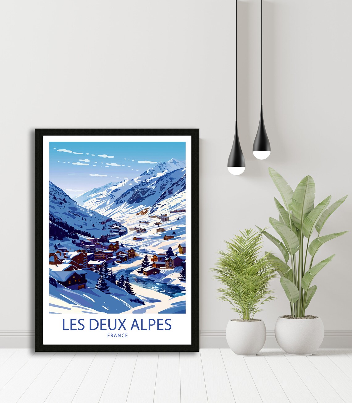 Les Deux Alpes France Ski Village in Snowy Mountain Valley Poster - Image 3