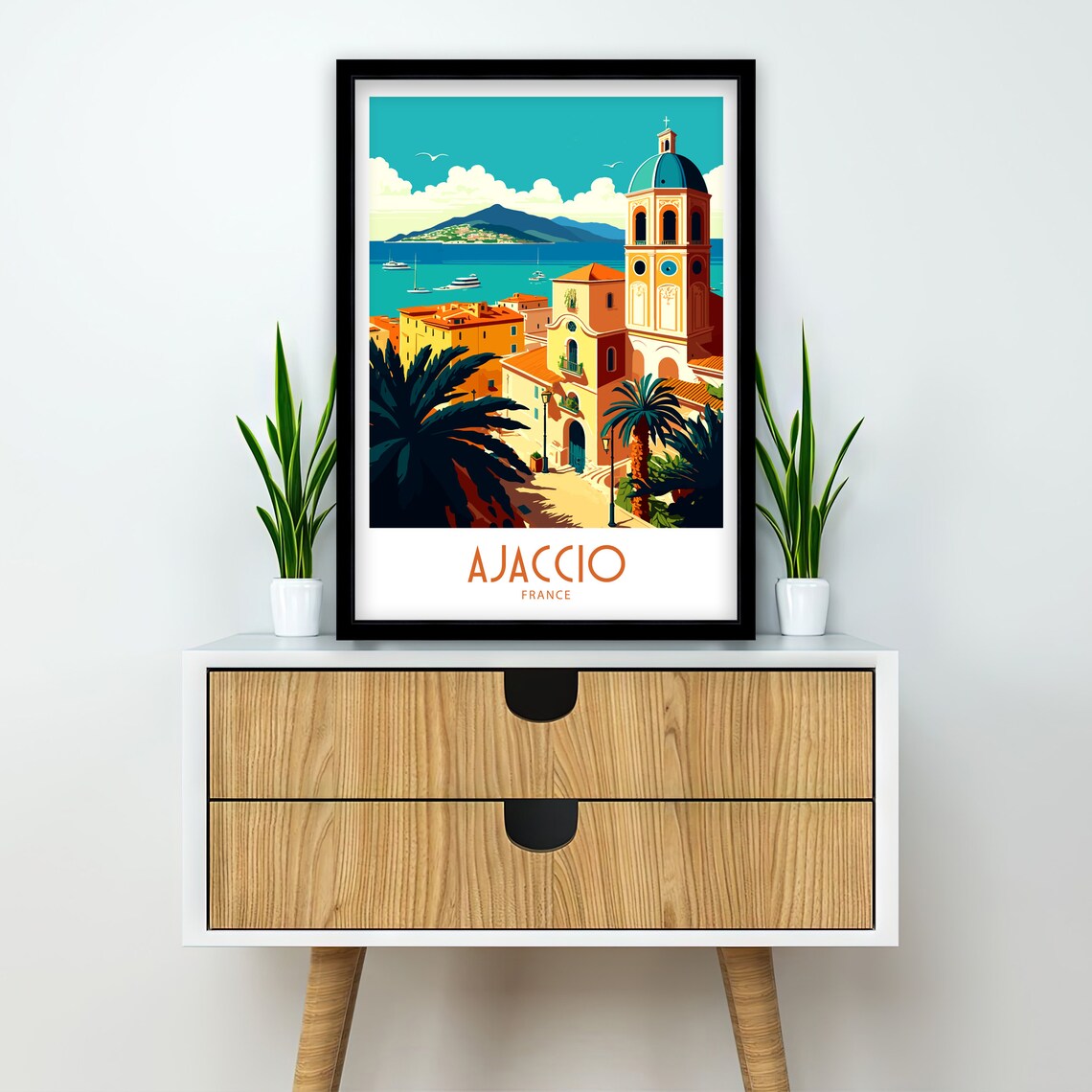 Ajaccio France Hilltop Church View Over Bay Boats Travel Poster - Image 3