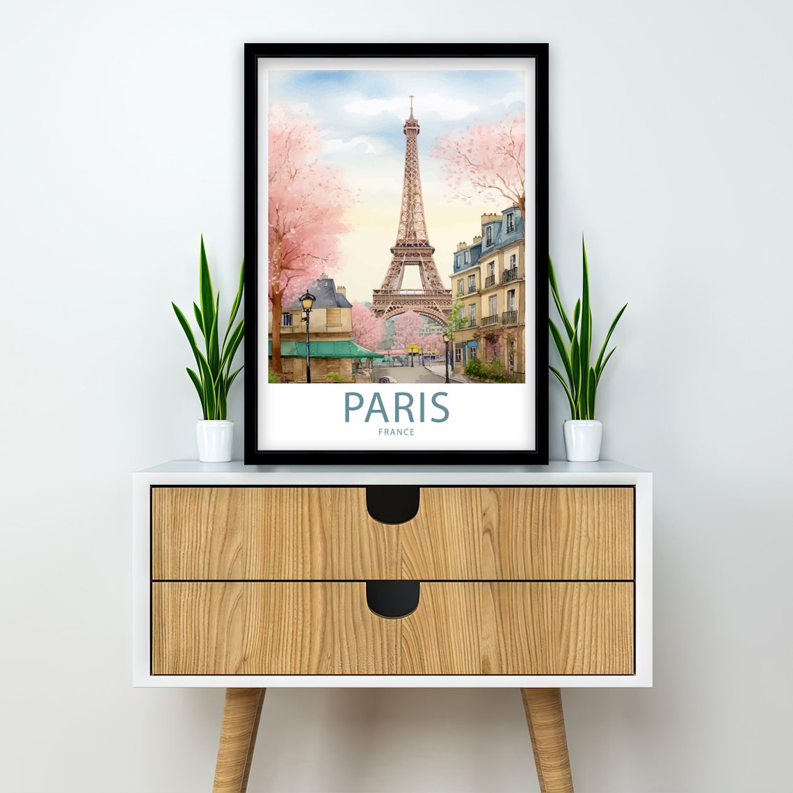 Paris France Eiffel Tower Spring Blossom Illustrated Travel Poster - Image 2