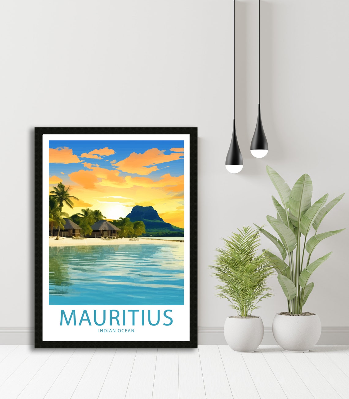 Mauritius Indian Ocean Beach Huts Lagoon Illustrated Travel Poster - Image 5