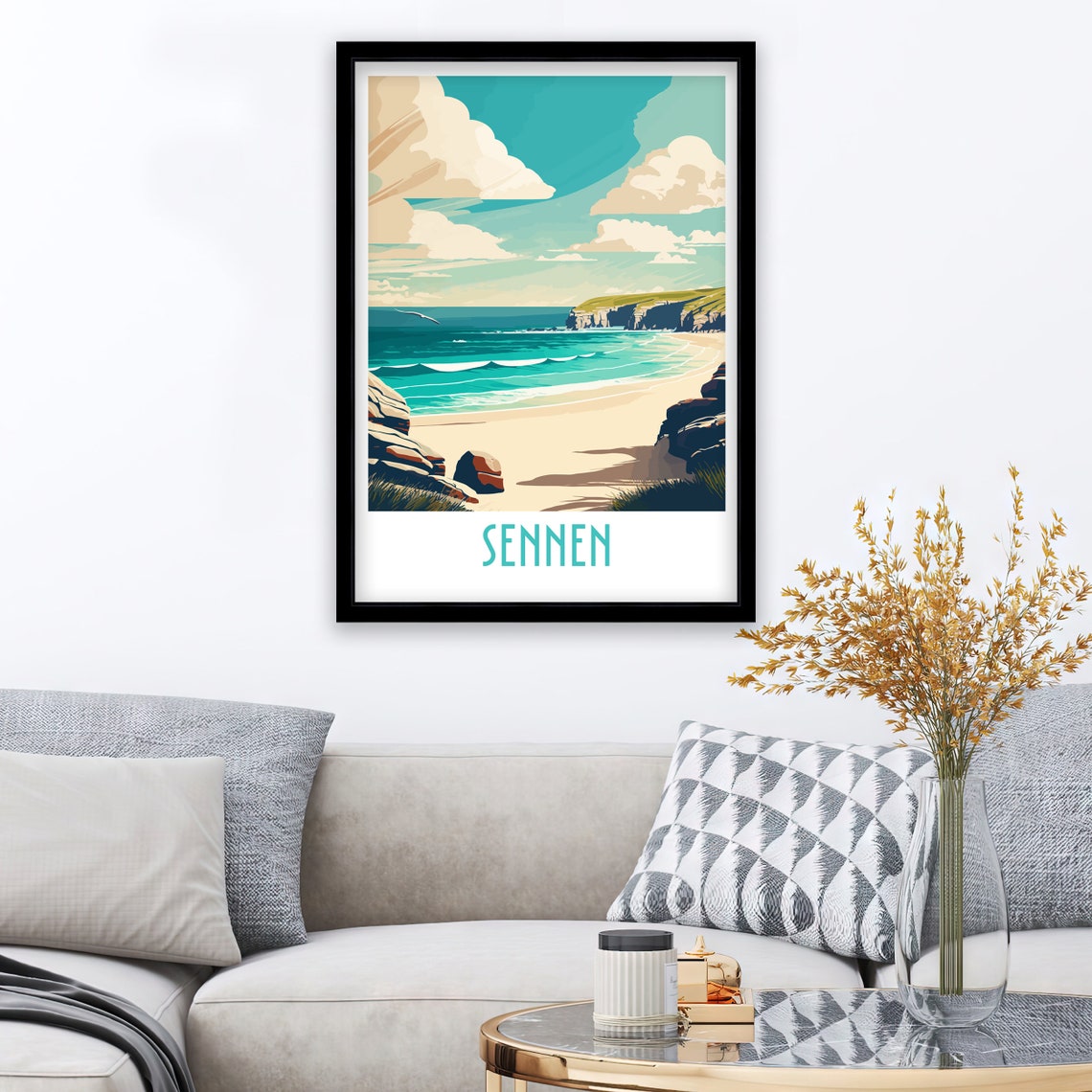 Sennen Cornwall Golden Beach Surf Seagull Retro Travel Poster - Image 3