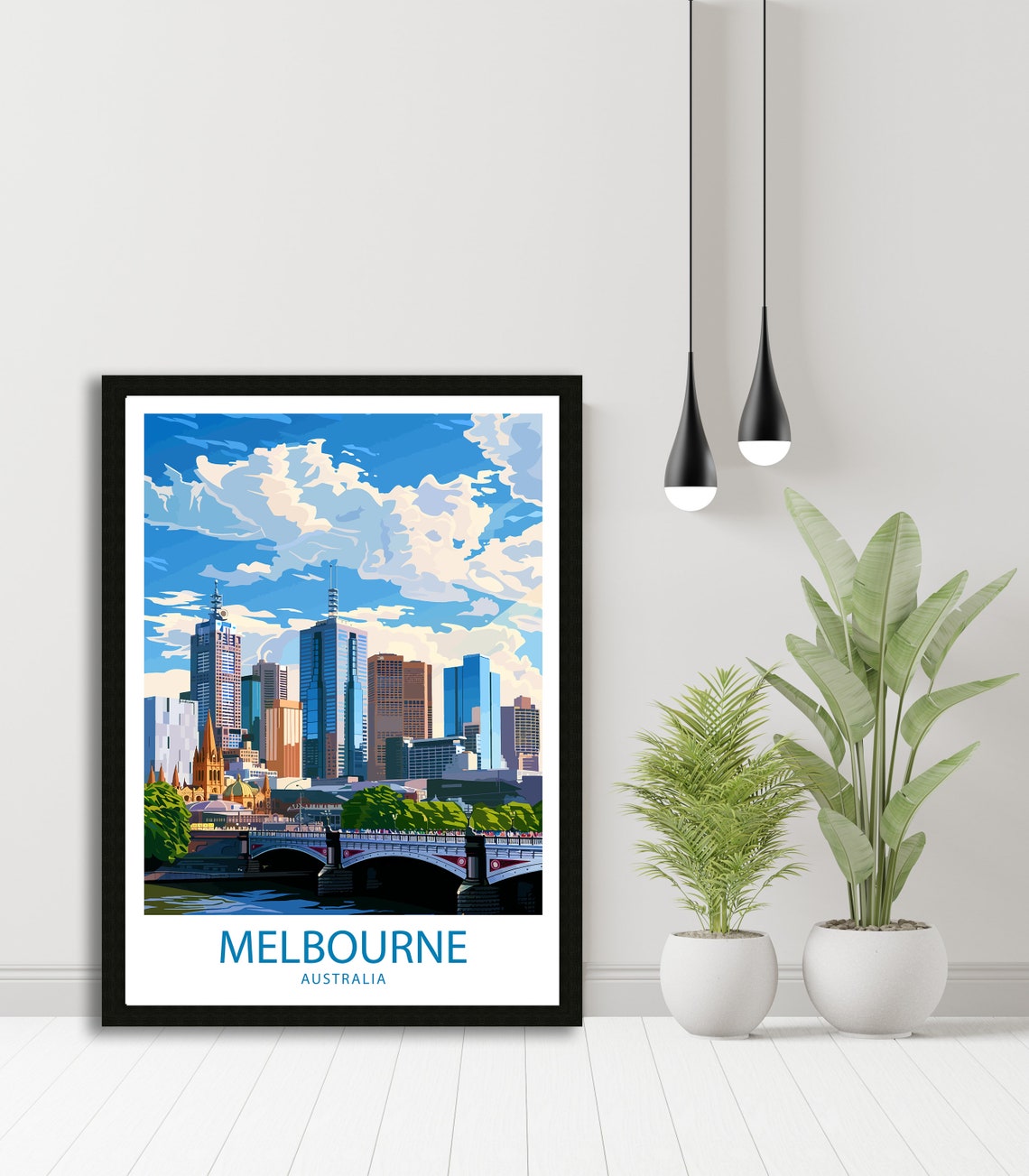 Melbourne Australia City Skyline Over the Yarra River Art Poster - Image 2