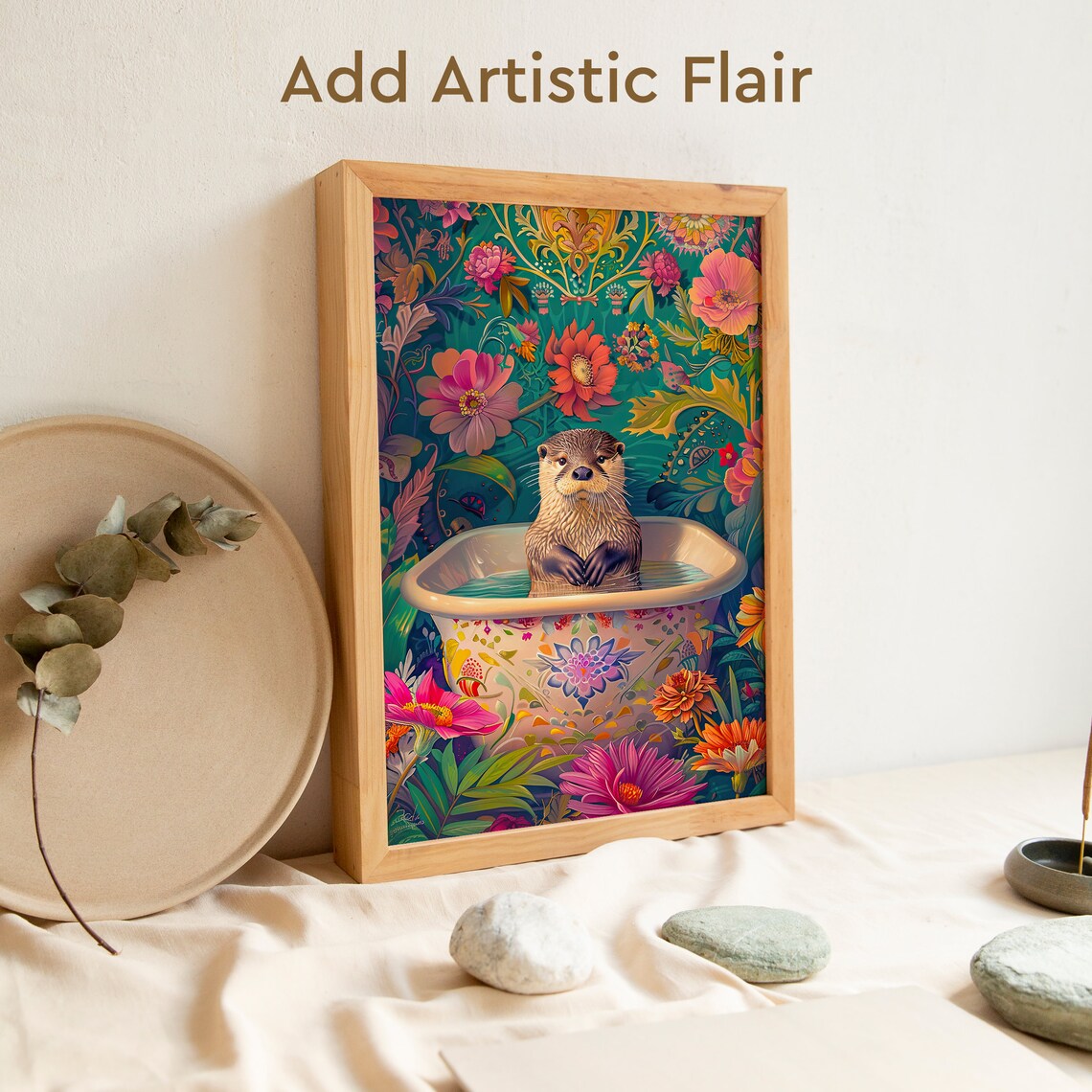 Floral Bathtub Otter Art Print, Funny Bathroom Decor - Image 2