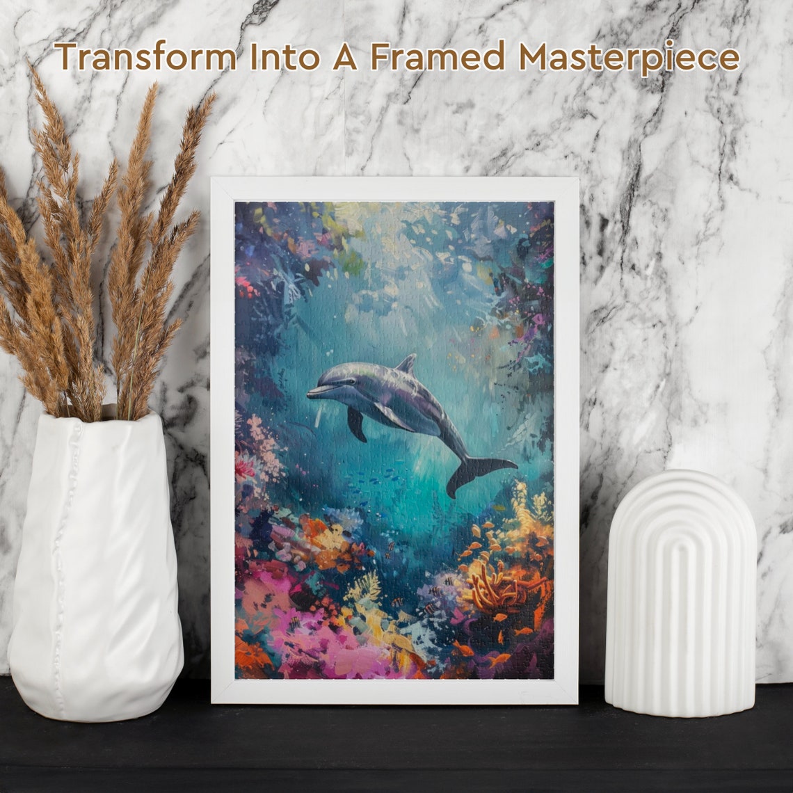 Dolphin Coral Reef Underwater Painting Colorful Ocean Wall Art - Image 2