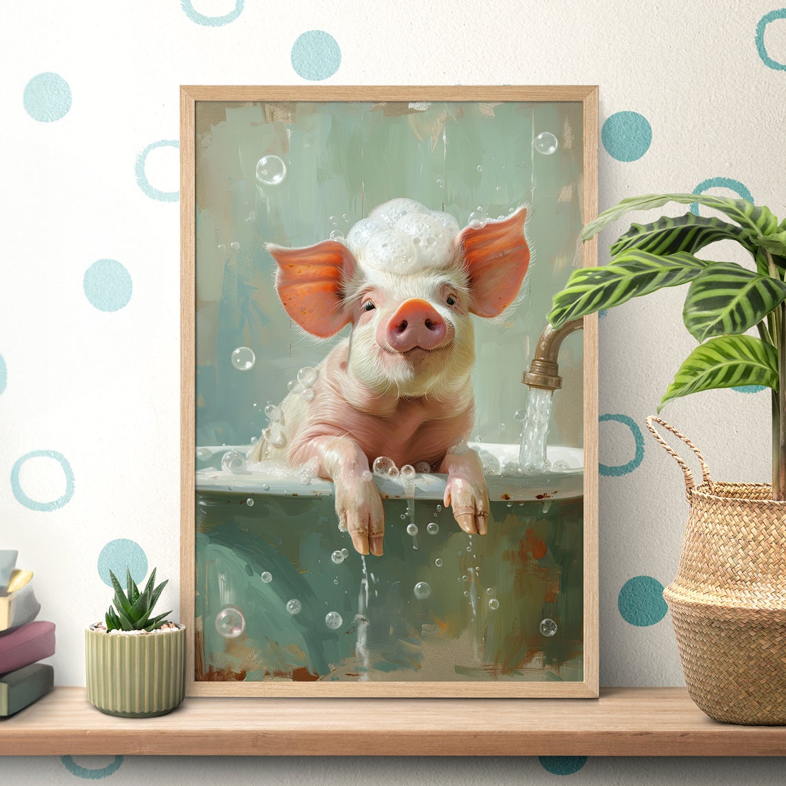 Baby Piglet Enjoying a Bubble Bath in a Bathtub Painting Poster