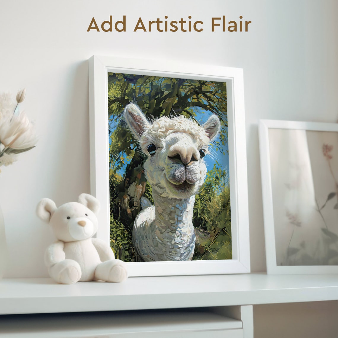 Curious Baby Alpaca Close Up Funny Cute Llama Portrait Wall Art - Image 2