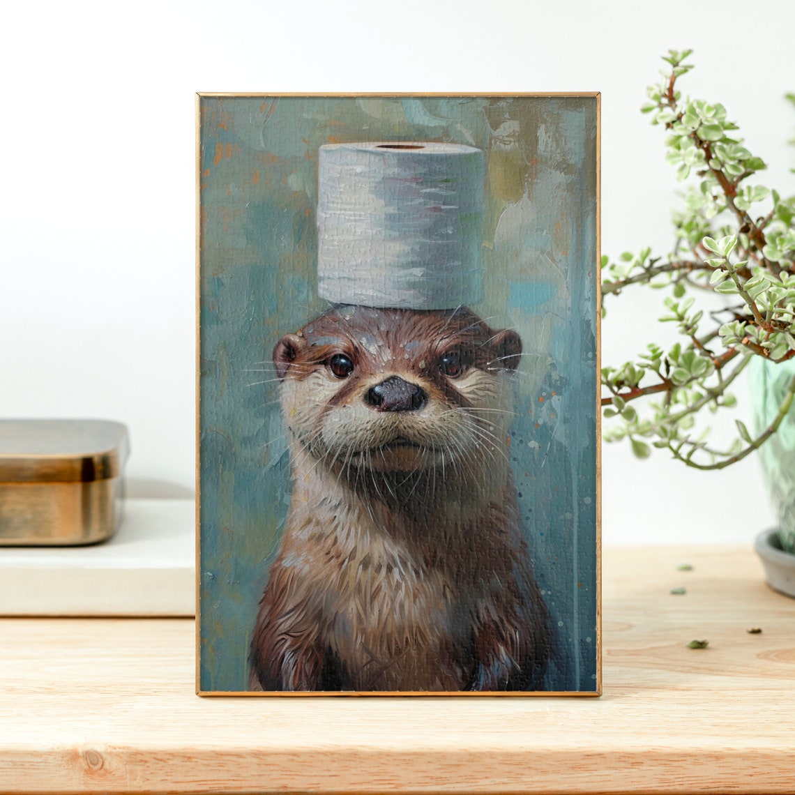 Funny Otter Balancing a Toilet Paper Roll on Its Head Poster