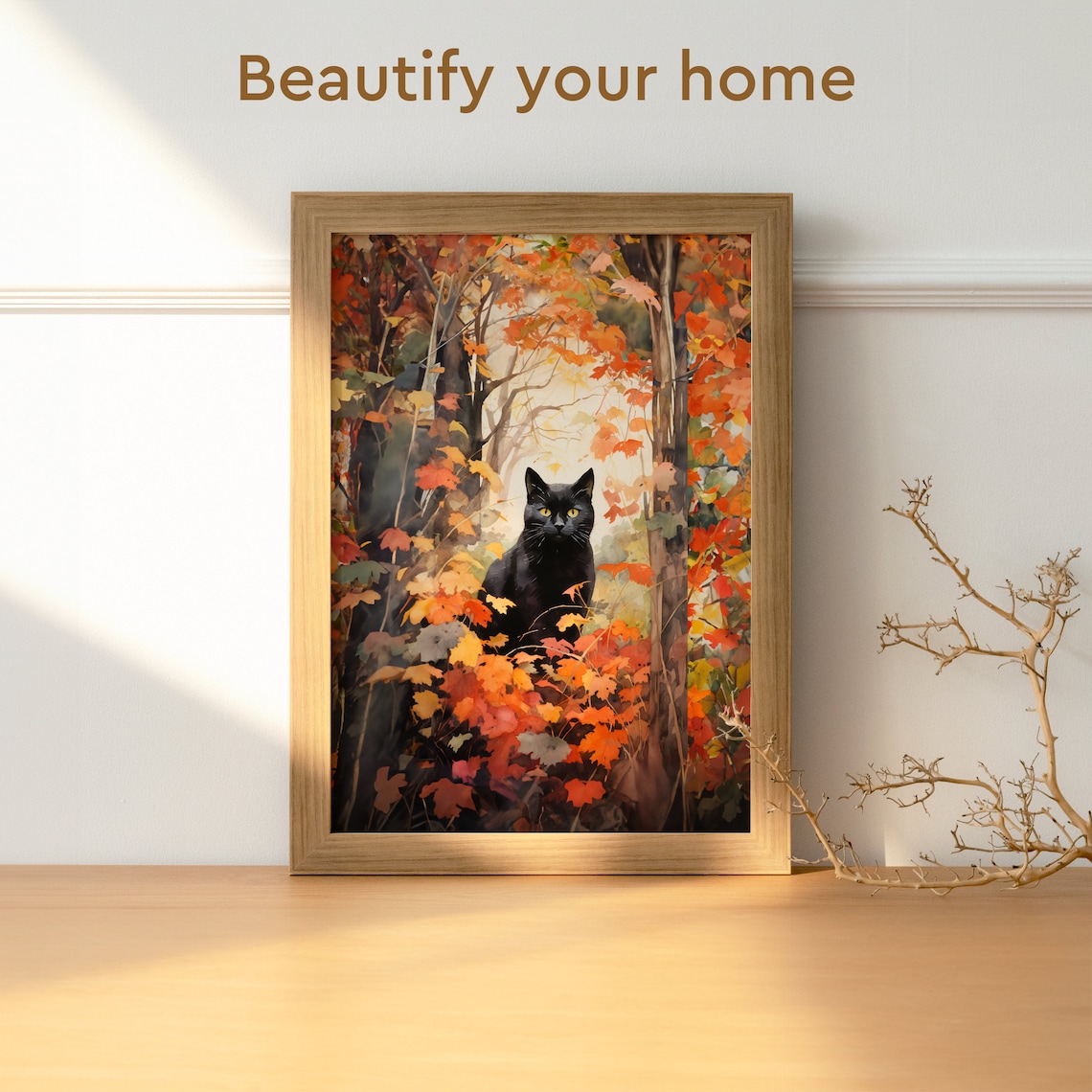Autumn Black Cat Watercolor Art Print, Forestcore - Image 3