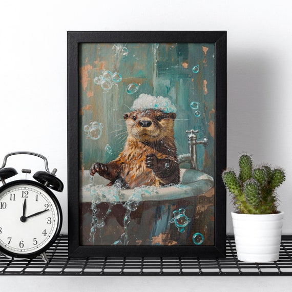 Bathtub Bubble Bath Otter, Funny Wall Art Print