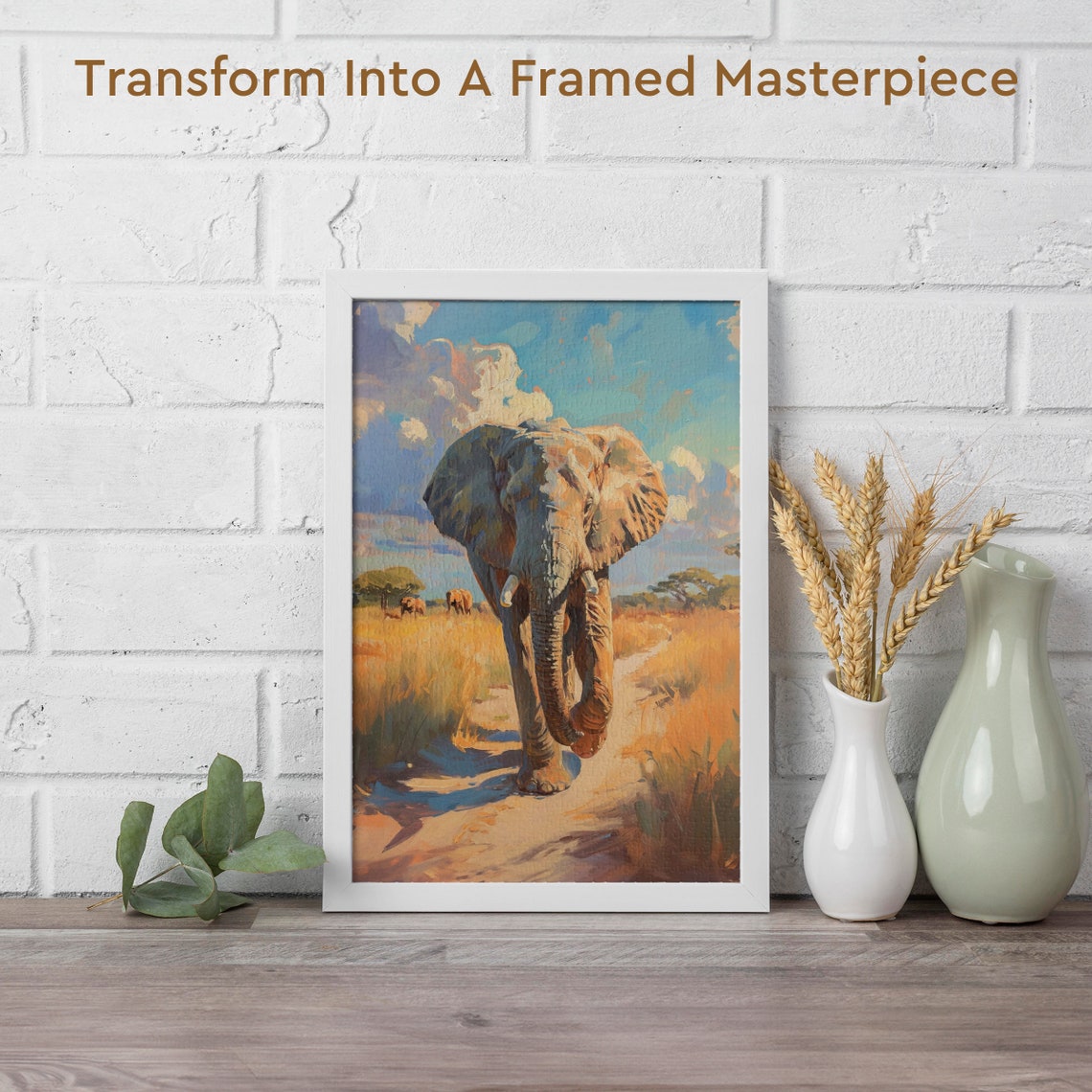 Elephant Walking Across a Golden African Savannah Sunset Poster - Image 2