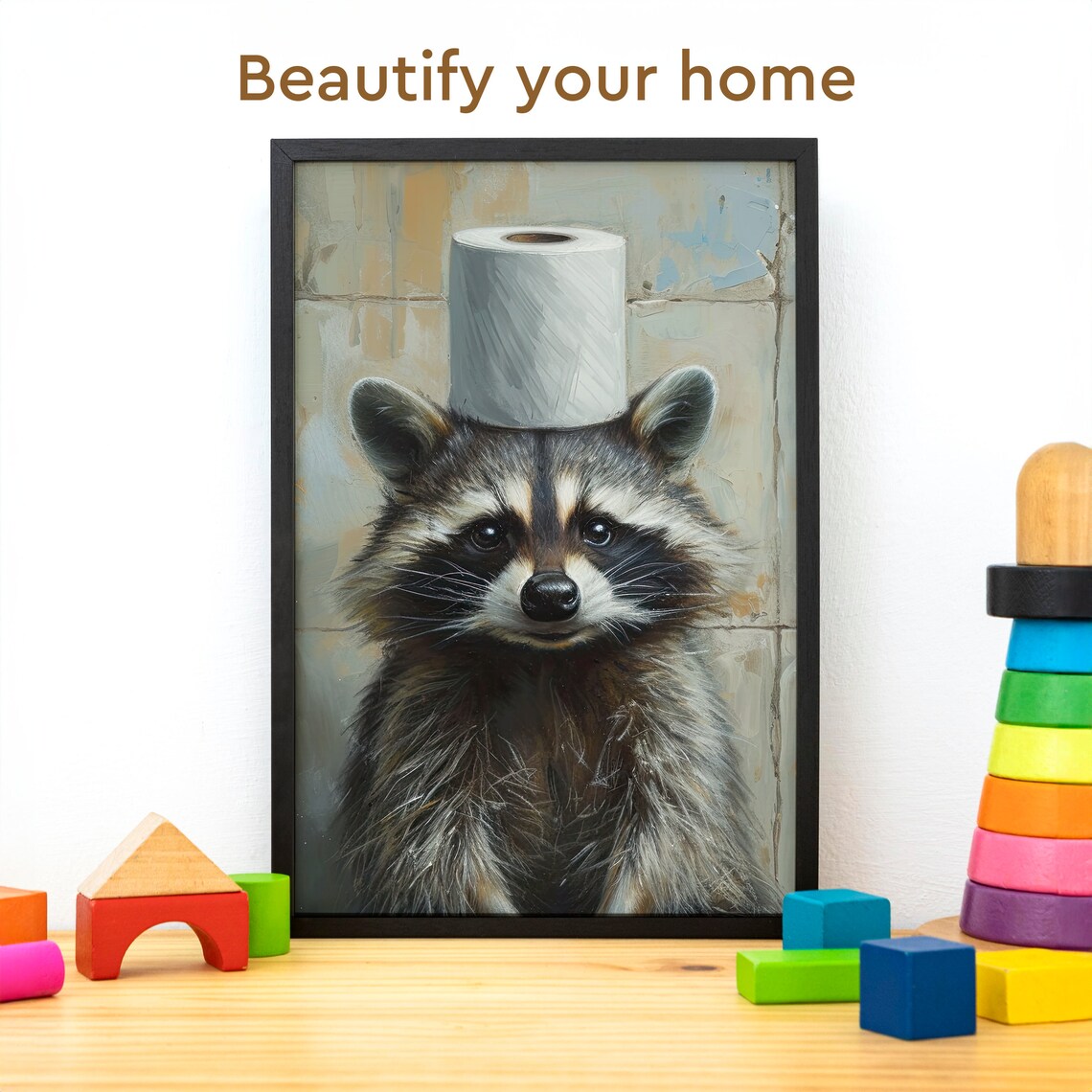 Raccoon Bathroom Poster, Funny Animal Portrait - Image 3