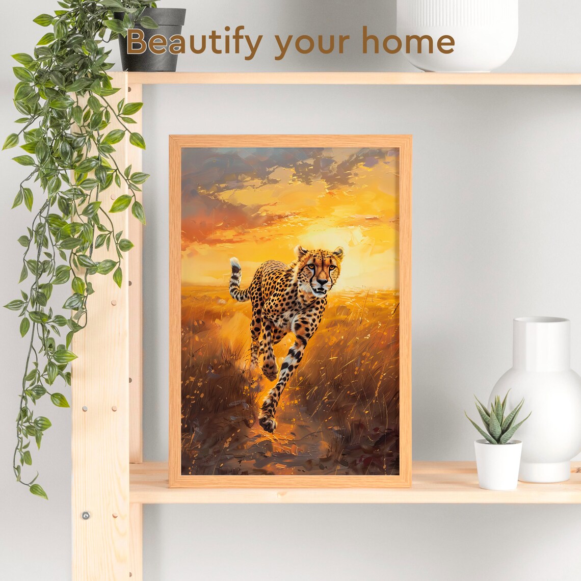 Sunset Savannah Cheetah Vintage Oil Painting Poster - Image 3